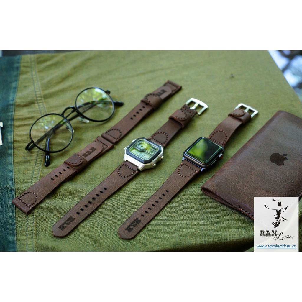 DÂY ĐỒNG HỒ DA BÒ HANDMADE - RAM PILOT MÀI NHÁM