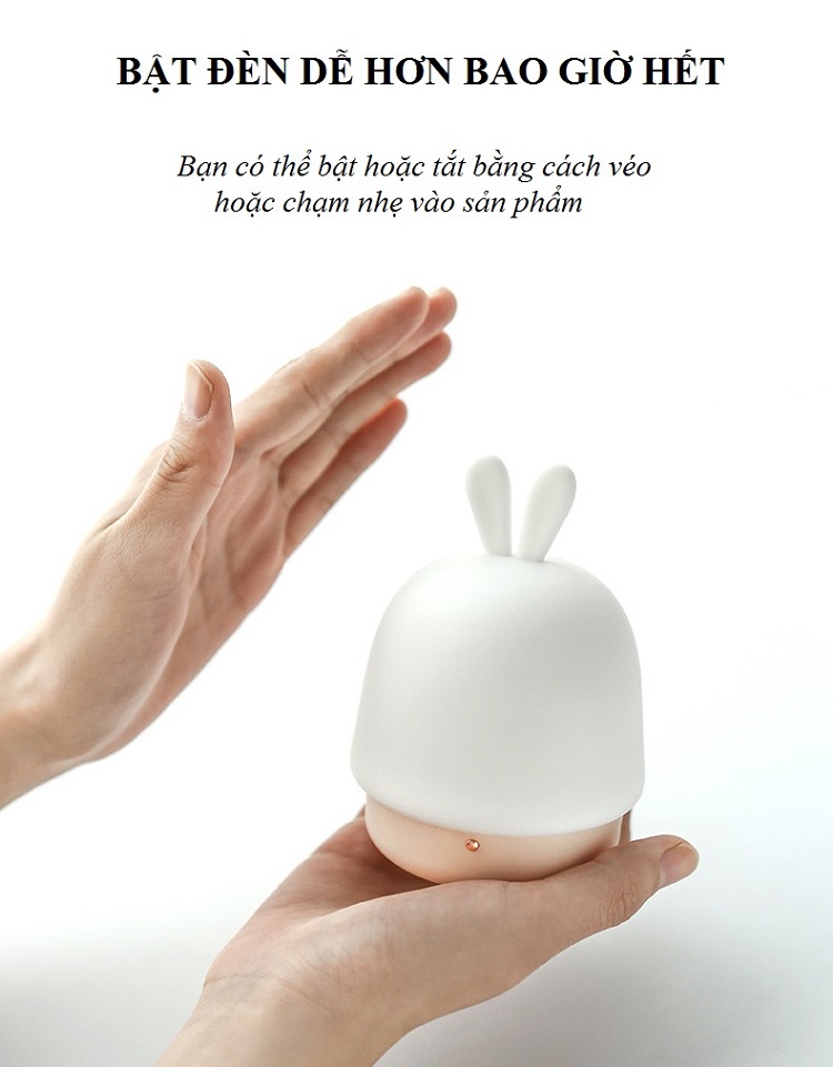 Đèn Ngủ Cảm Ứng Hình Tai Thỏ Dễ Thương, An Toàn Cho Bé
