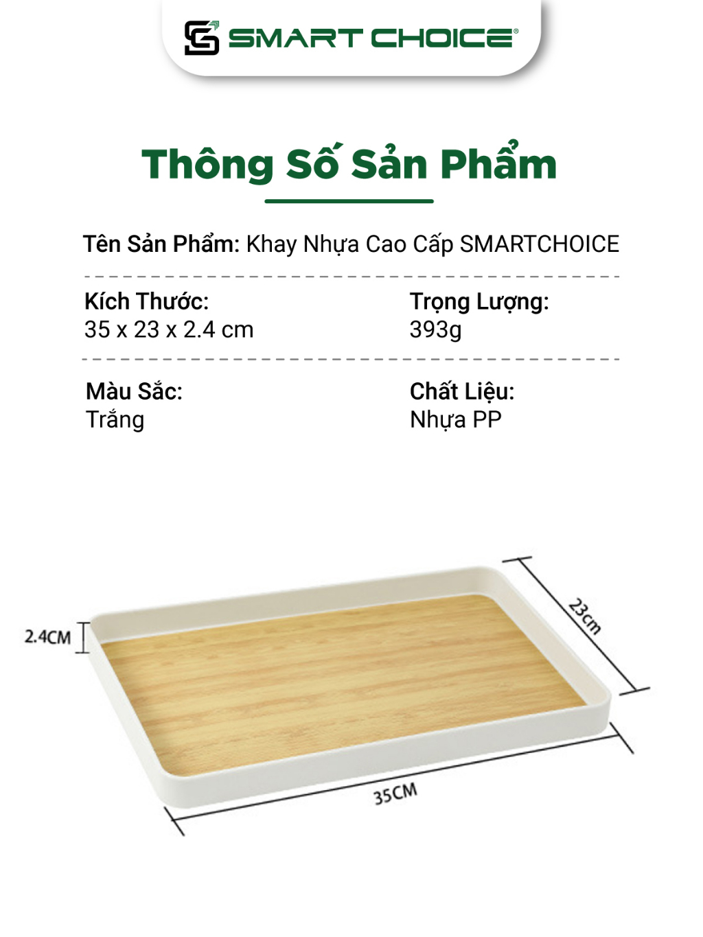 Khay Nhựa Cao Cấp SMARTCHOICE Cỡ Lớn Nhựa PP Đựng Chén, Cốc