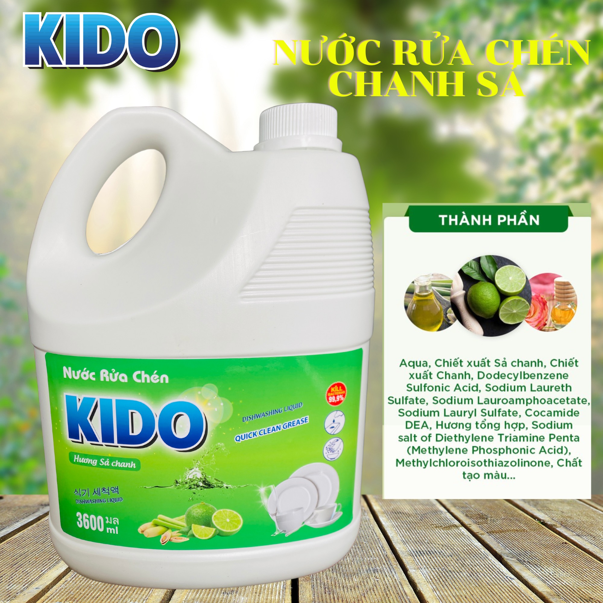 Nước Rửa Chén Kido Hương Chanh 3.6 Lít - Sạch Sẽ, Tươi Mát Cho Gia Đình Bạn