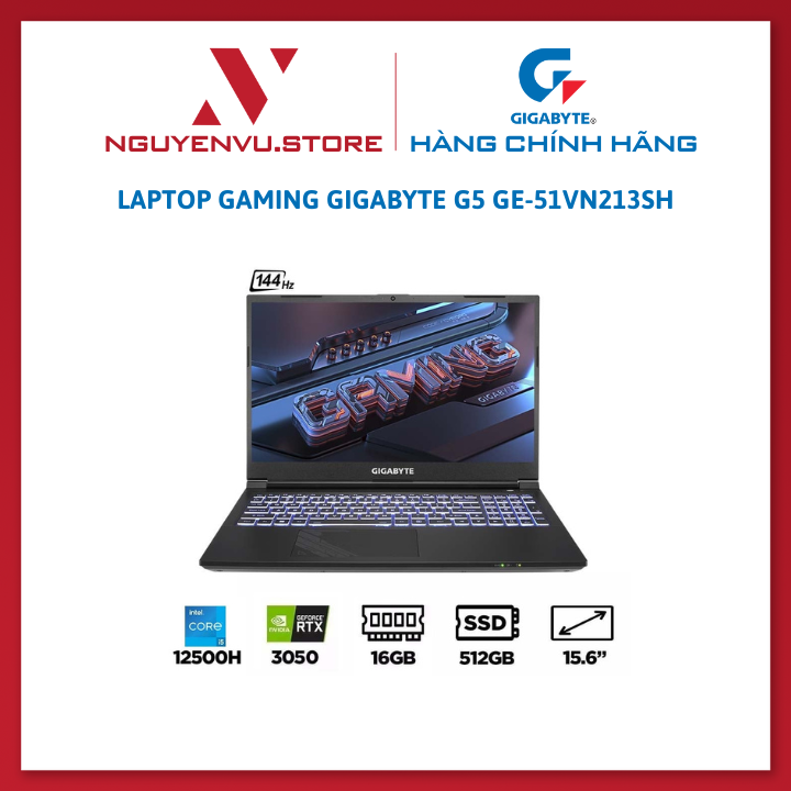 Laptop Gaming Gigabyte G5 GE-51VN213SH (i5-12500H, RTX 3050 4GB, Ram 16GB DDR4, SSD 512GB, 15.6 Inch IPS 144Hz FHD) - Hàng chính hãng