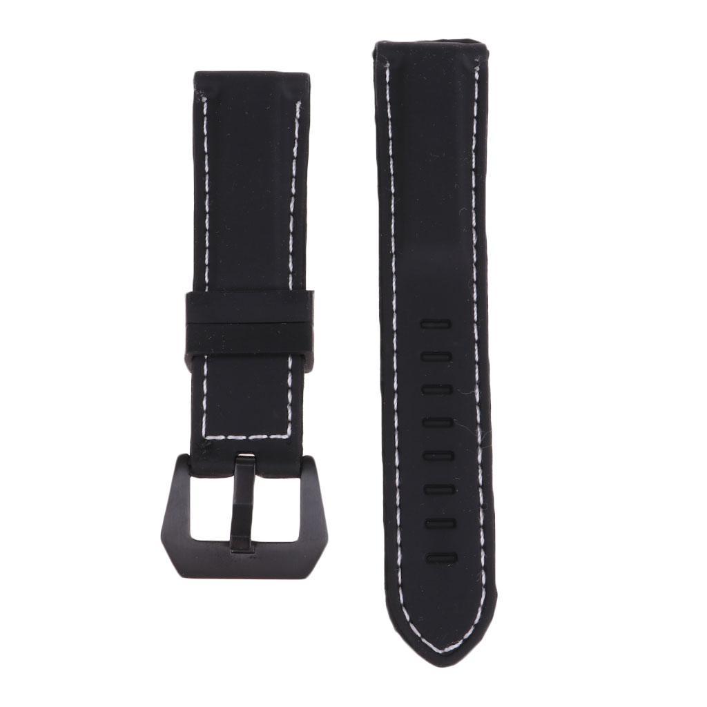 Men's Soft Silicone Rubber Watch Bands Repalcement White Stitch Quick Release Strap 22mm 24mm or 26mm Width Black Band
