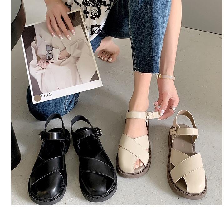 Giày xinh- Sandal lolita nữ đan bản to chất da mềm đế 3cm( rọ nan đế răng cưa)