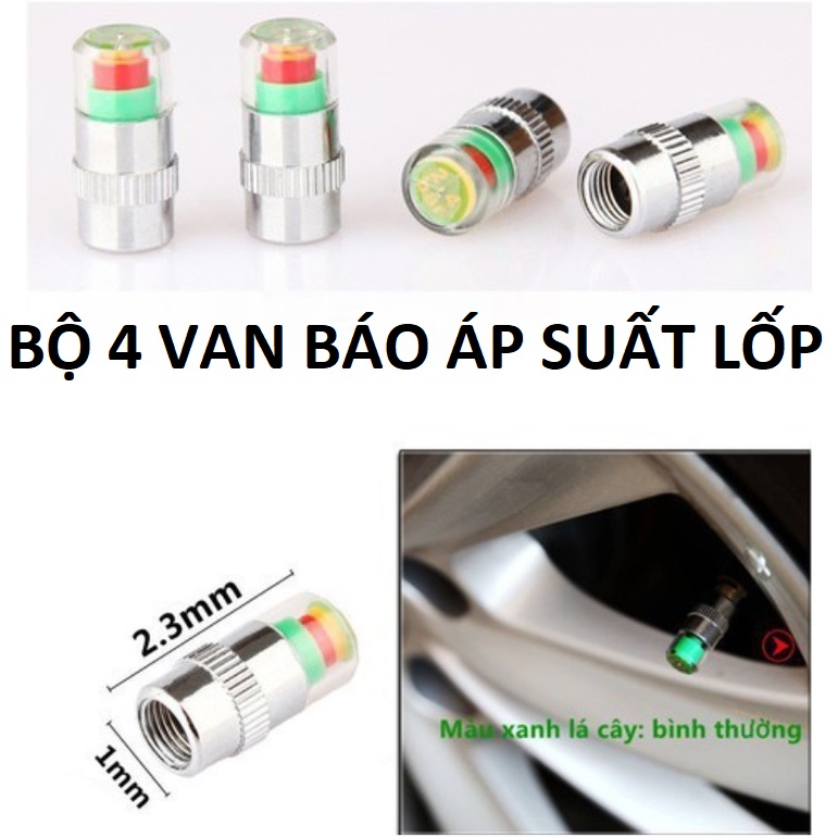 Bộ 4 nắp van cảm biến áp suất lốp ô tô hiển thị 3 màu giúp bạn lái xe an toàn