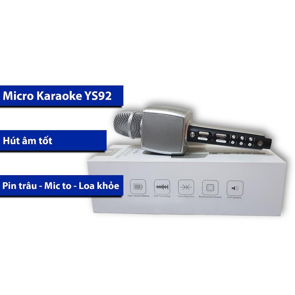 Micro Karaoke Bluetooth YS-92 Trang Bị Soudcard Thu Âm Dùng Livetream Và Hát Như Micro Loa Rời Bình Thường