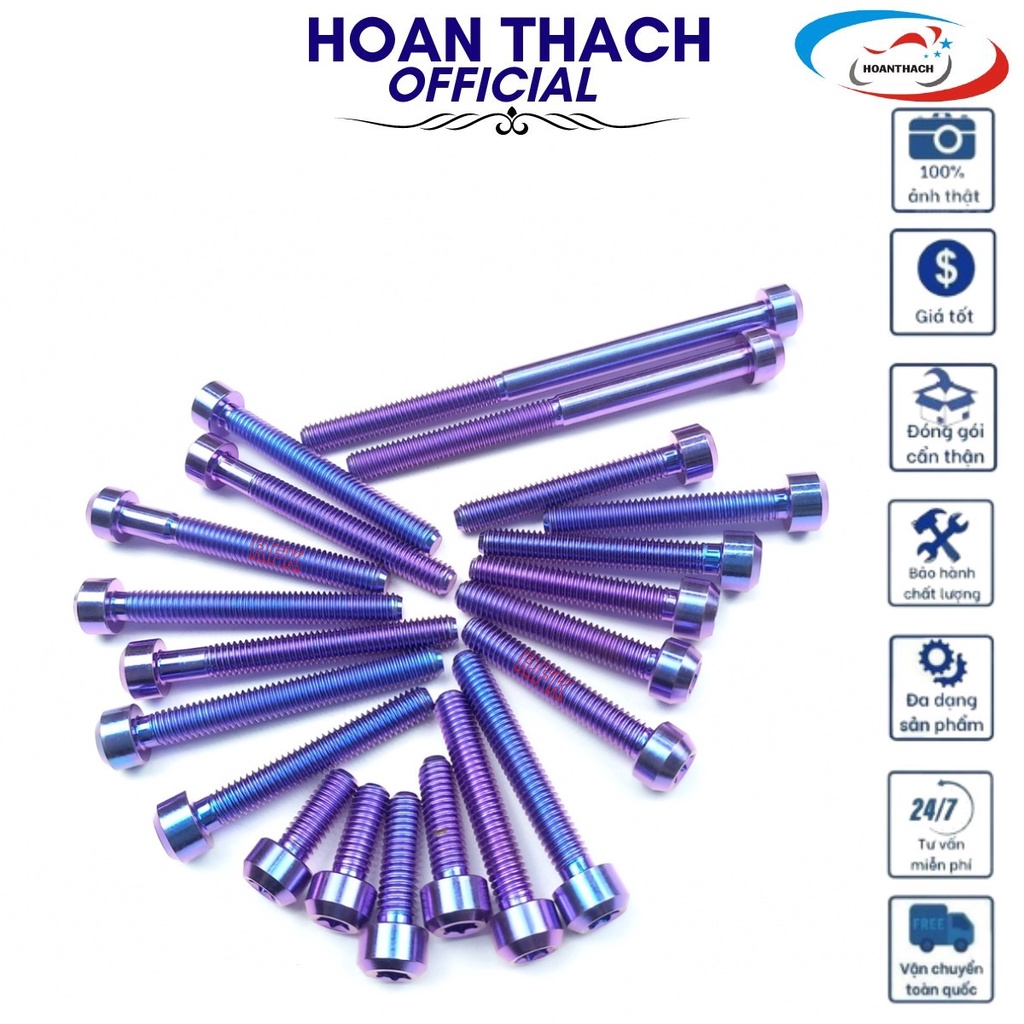 Bộ Ốc Titan Gr5 Đầu Trụ Xanh Tím Gắn 2 Bên Lốc Máy Xe Exciter 150 ( 21 Con ) HOANTHACH SP000311