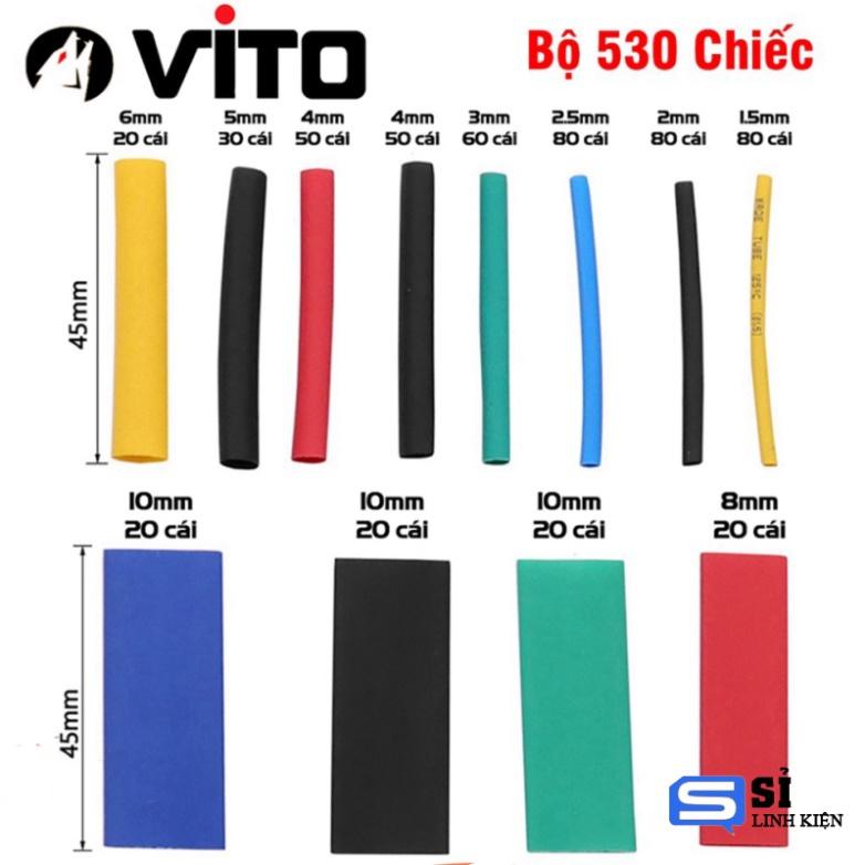 Bộ 328/530 Ống Gen Co Nhiệt VITO Cách Điện Nối Dây Các Kích Cỡ, Màu Sắc