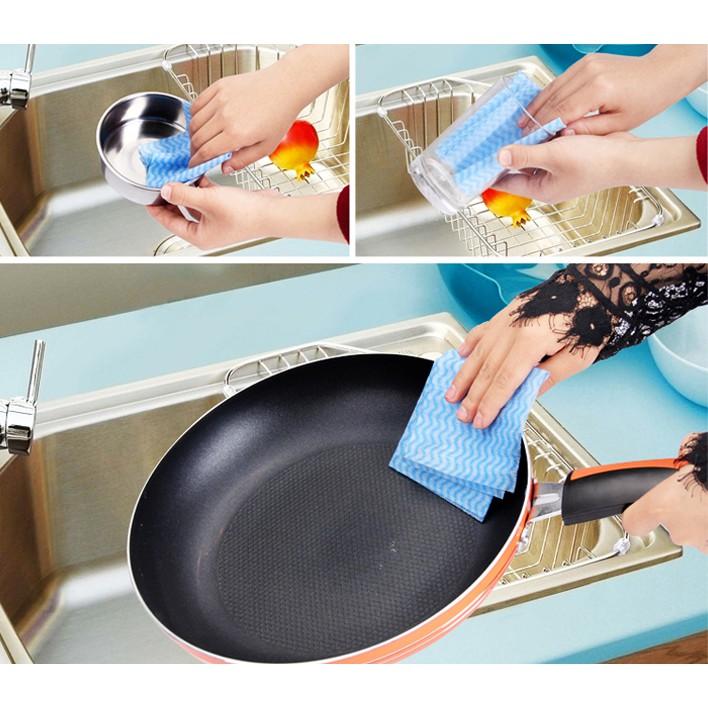 Cuộn 50 khăn lau đa năng bếp, bát đĩa, cốc chén thấm nước chống dính dầu mỡ hai mặt loại to 20x30cm