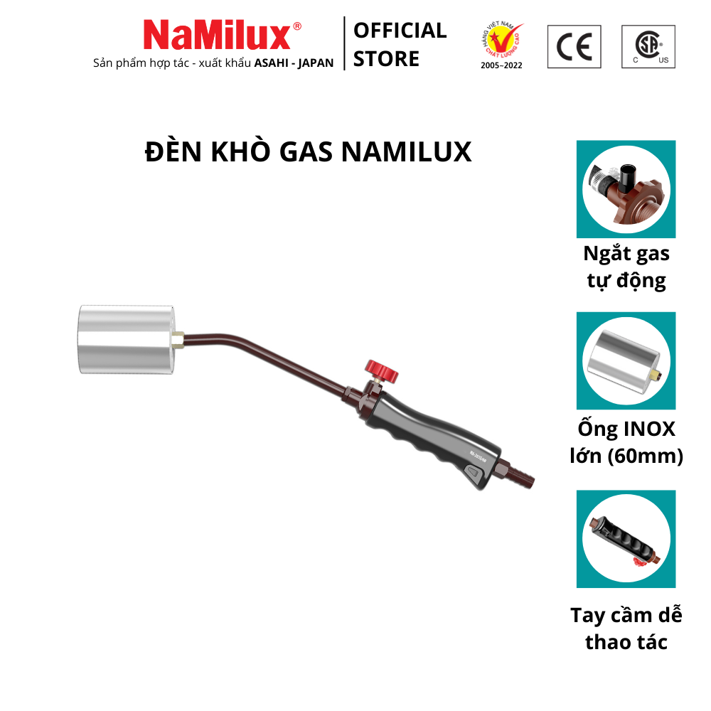 Bộ Đèn Khò Gas Công Nghiệp NaMilux I Ngắt Gas Tự Động I Đường Kinh Ống Lửa 60mm I Hàng Chính Hãng