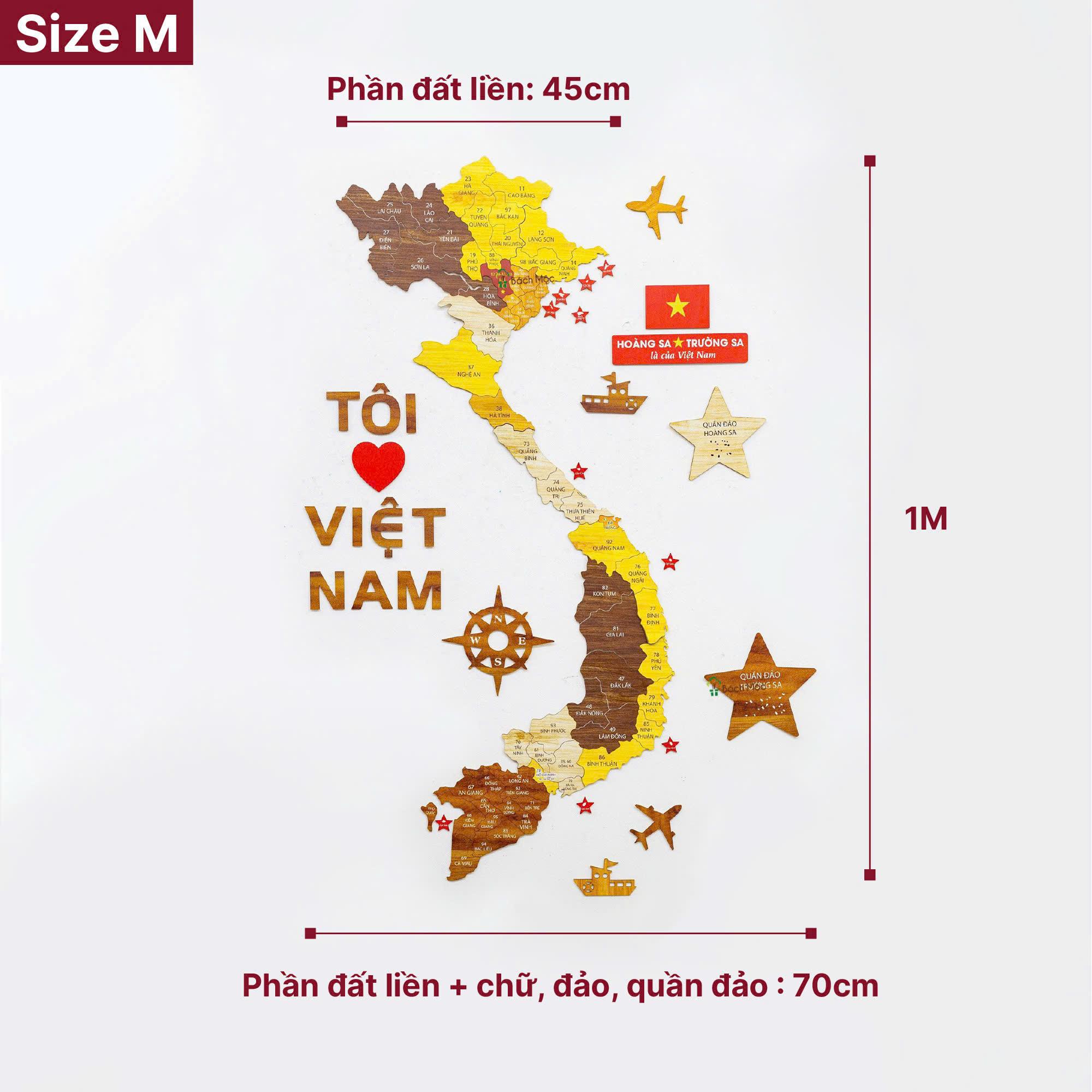 Bộ Tranh Xếp Hình Gỗ Bản Đồ Việt Nam - Size M - 100 x 80 cm - Bách Mộc
