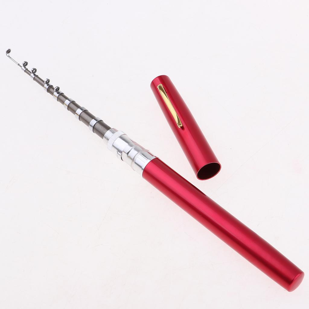 Mini Portable Pocket Fish Pen Shape Metal Fishing Rod Pole Reel Lure Hook