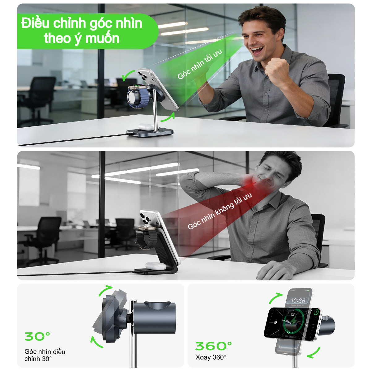 Đế Sạc Không Dây 3in1 Choetech T641-G Qi2 25W – Sạc Nhanh Từ Tính, Làm Mát Chủ Động - Hàng chính hãng