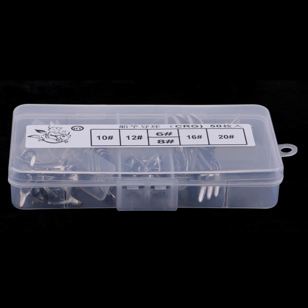 50Pcs Fishing Rod Guides Eye Rings Parts DIY Tips Top Pole Repair Kit 4-14mm