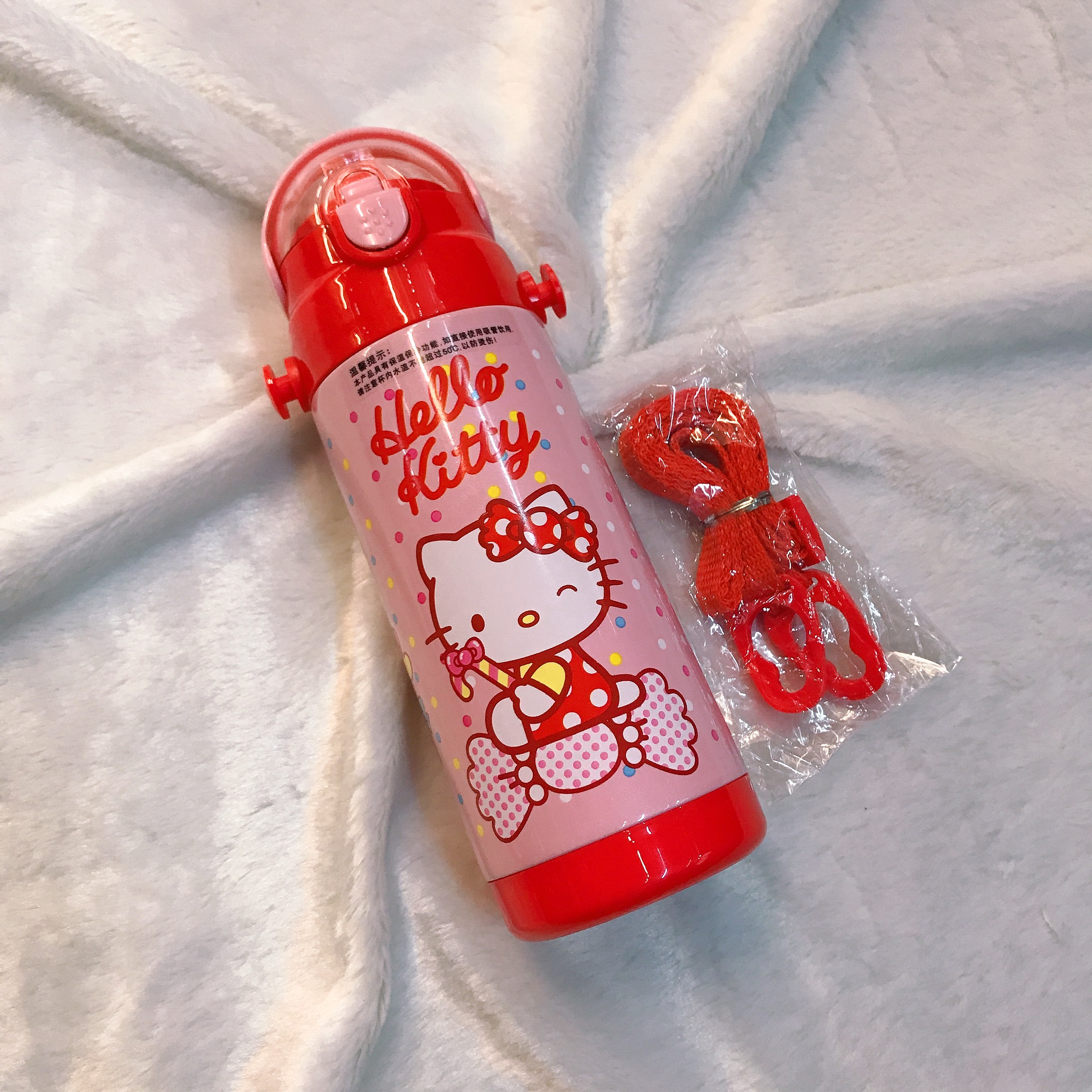 Bình nước giữ nhiệt hình mèo Kitty nháy mắt nắp trong suốt màu hồng nhạt cho trẻ em, bé gái -  - KT3610HN