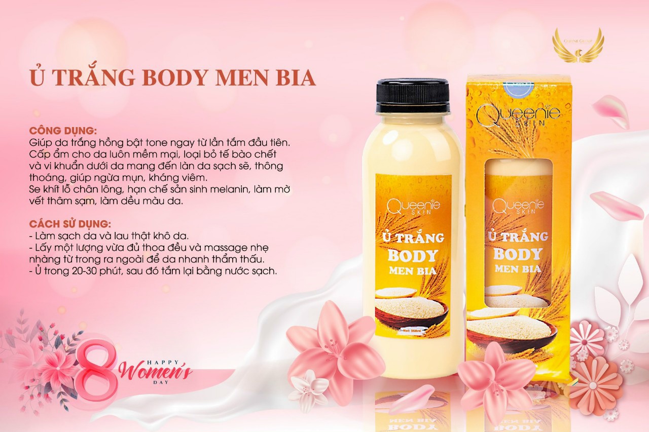 Ủ Trắng Body Men Bia Queenie Skin - Trắng Bật Tông Da Sau Lần Đầu Sử Dụng - 350 ML - Hàng Chính Hãng