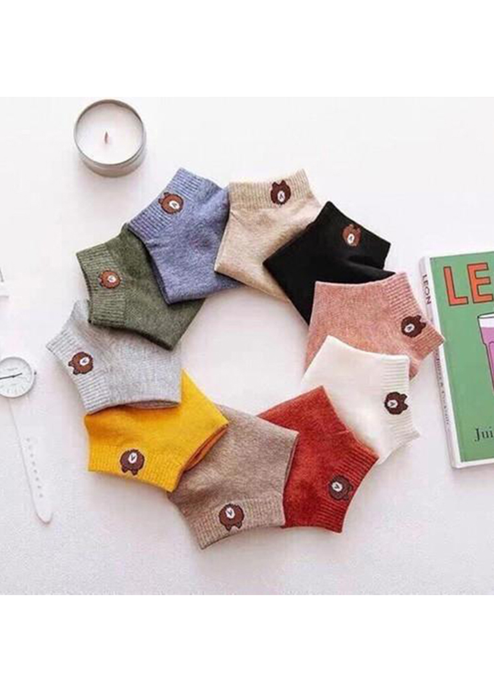 Combo 10 Đôi Tất gấu nữ dễ thương cổ ngắn kèm túi Freesize