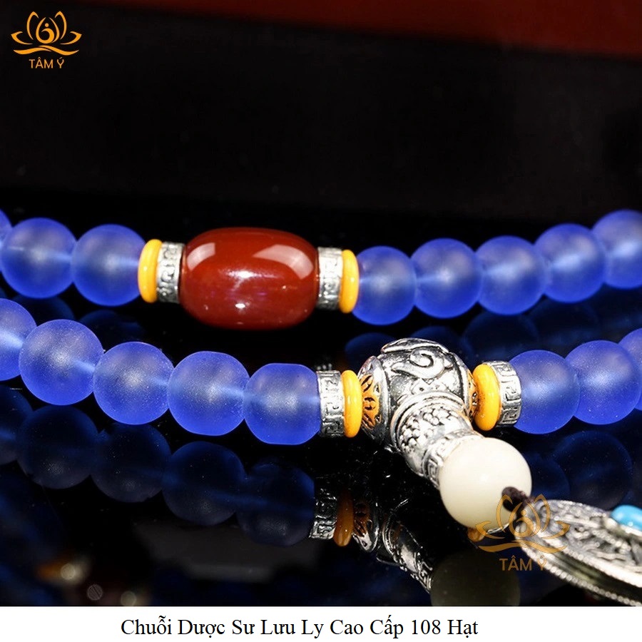 Chuỗi 108 Hạt Lưu Ly Cao Cấp Đặc Biệt Màu Xanh Dược Sư Pháp Bảo Kim Cang Thừa Mật Tông Tâm Ý