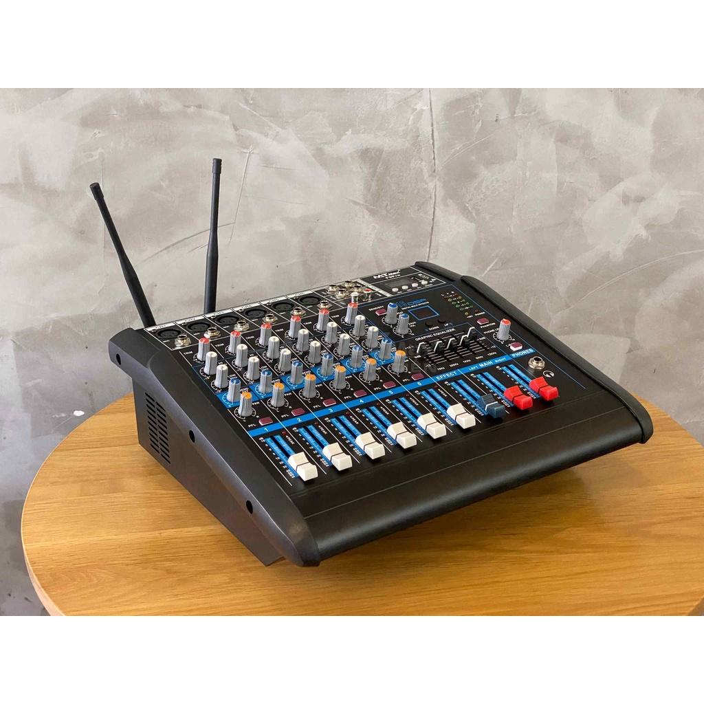 Mixer MT Max F9 Pro liền công xuất chuyên nghiệp tích hợp nhiều chức năng EQ reverv delay echo 16 chế độ tặng kèm 2 mic