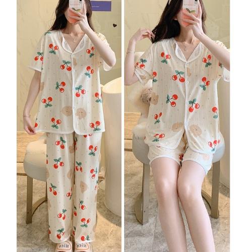 Bộ đồ ngủ nữ đẹp SET 3 CHI TIẾT - Đồ bộ mặc nhà dễ thương - Thời trang mùa hè QUẢNG CHÂU cao cấp giá rẻ - Cherry,Size 2XL