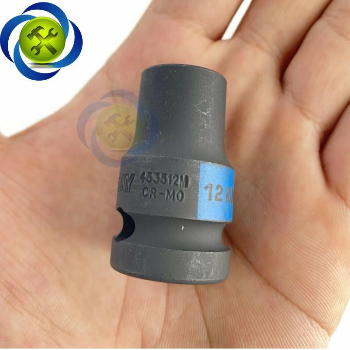 Tuýp 12mm 1/2 Kingtony 453512M loại ngắn 6 cạnh màu đen