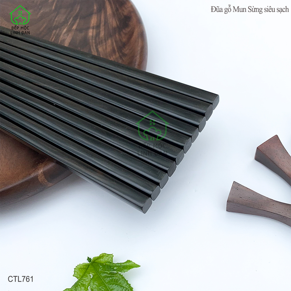 (5 Đôi) Đũa Nhật gỗ Mun Sừng Tự Nhiên Cao Cấp HAHANCO [CTL761-5] Đầu Gắp Thon Nhỏ