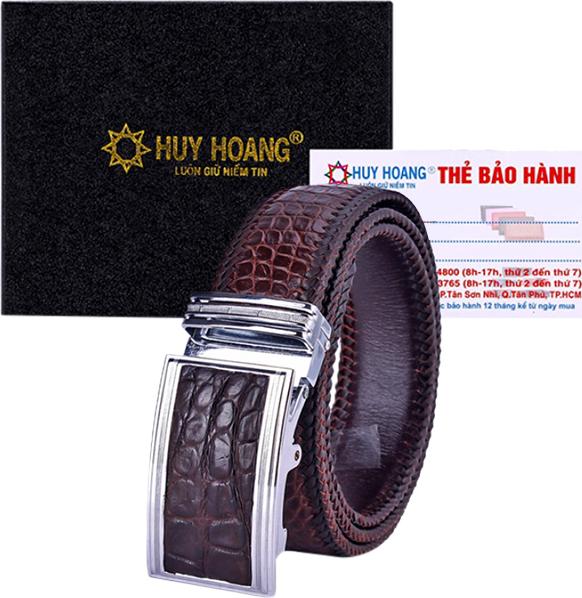 Thắt Lưng Nam Da Cá Sấu Đan Viền Bản Lớn Huy Hoàng HT4289 - Nâu Đất