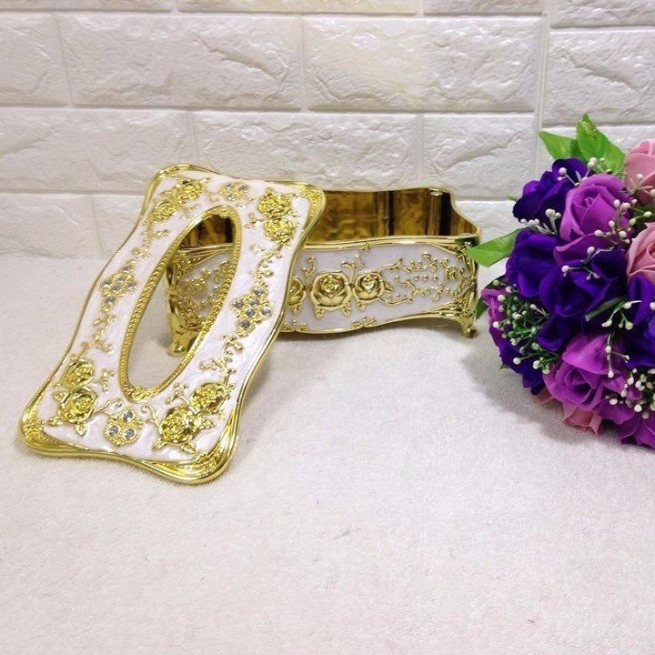 Hộp đựng giấy ăn mạ vàng trang trí hoa văn tinh xảo mang tính nghệ thuật cao phong cách cổ điển Châu Âu Shop giao mầu vàng