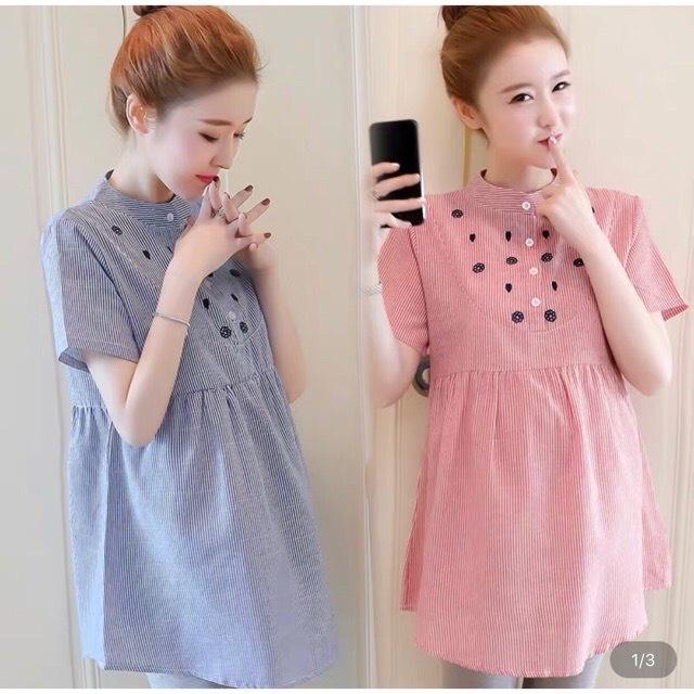 Áo bầu công sở đẹp rẻ thiết kế kẻ sọc thời trang cho mẹ bầu nơi công sở dự tiệc hoặc đi chơi A5