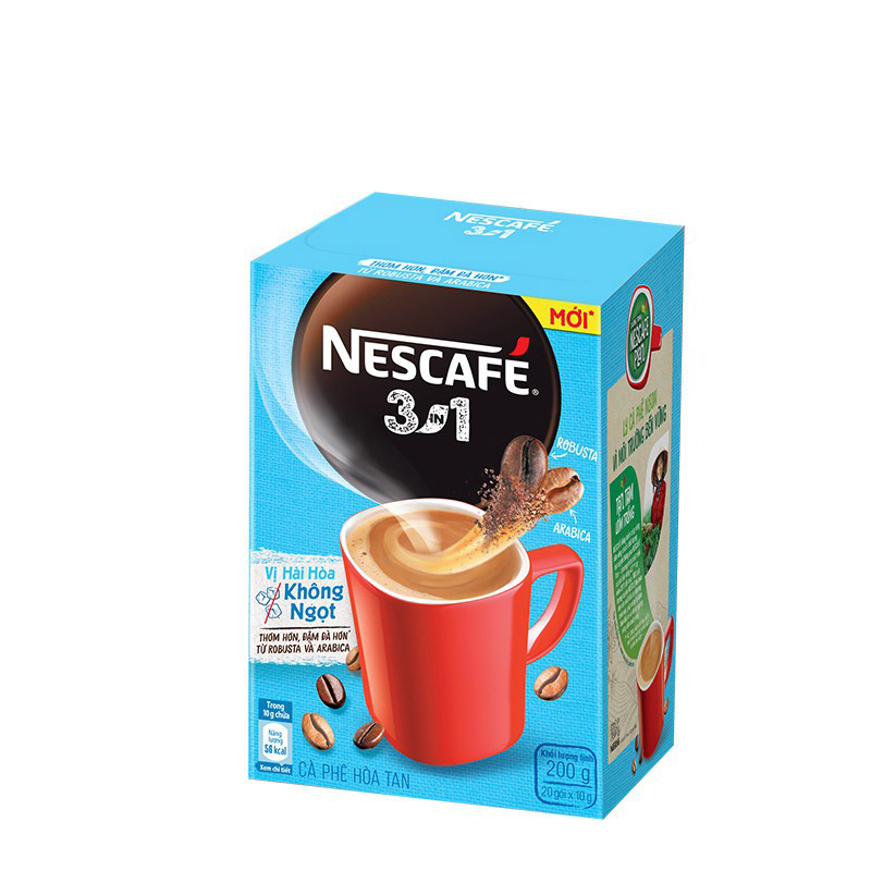 Cà phê hoà tan NESCAFÉ 3IN1 VỊ HÀI HOÀ KHÔNG NGỌT - công thức cải tiến - COMBO 3 hộp x 20 gói - [TẶNG 4 HỘP NHỰA INOCHI 750ml &amp; 1000ml]