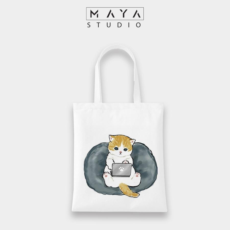 Túi Tote VUÔNG MAYA vải Canvas uzzang có khoá kéo túi con mẫu MÈO siêu dễ thương phù hợp mọi lứa tuổi