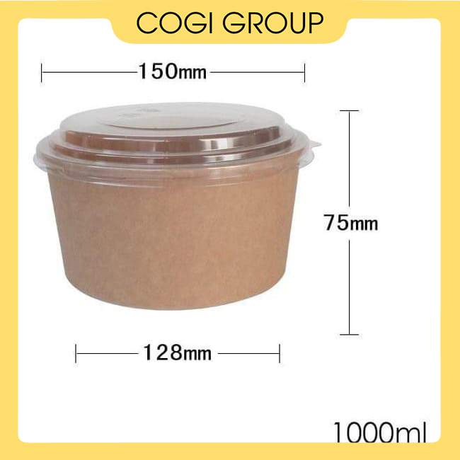 50 BỘ HỘP TÔ GIẤY KRAFT 1000ML - KÈM NẮP PET