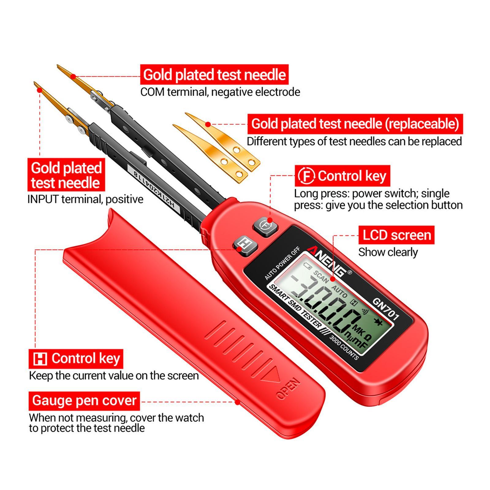 Digital SMD Tester/ Resistance Capacitance Meter/ LCD Screen Handheld Continuity Resistor Tester Multimeter