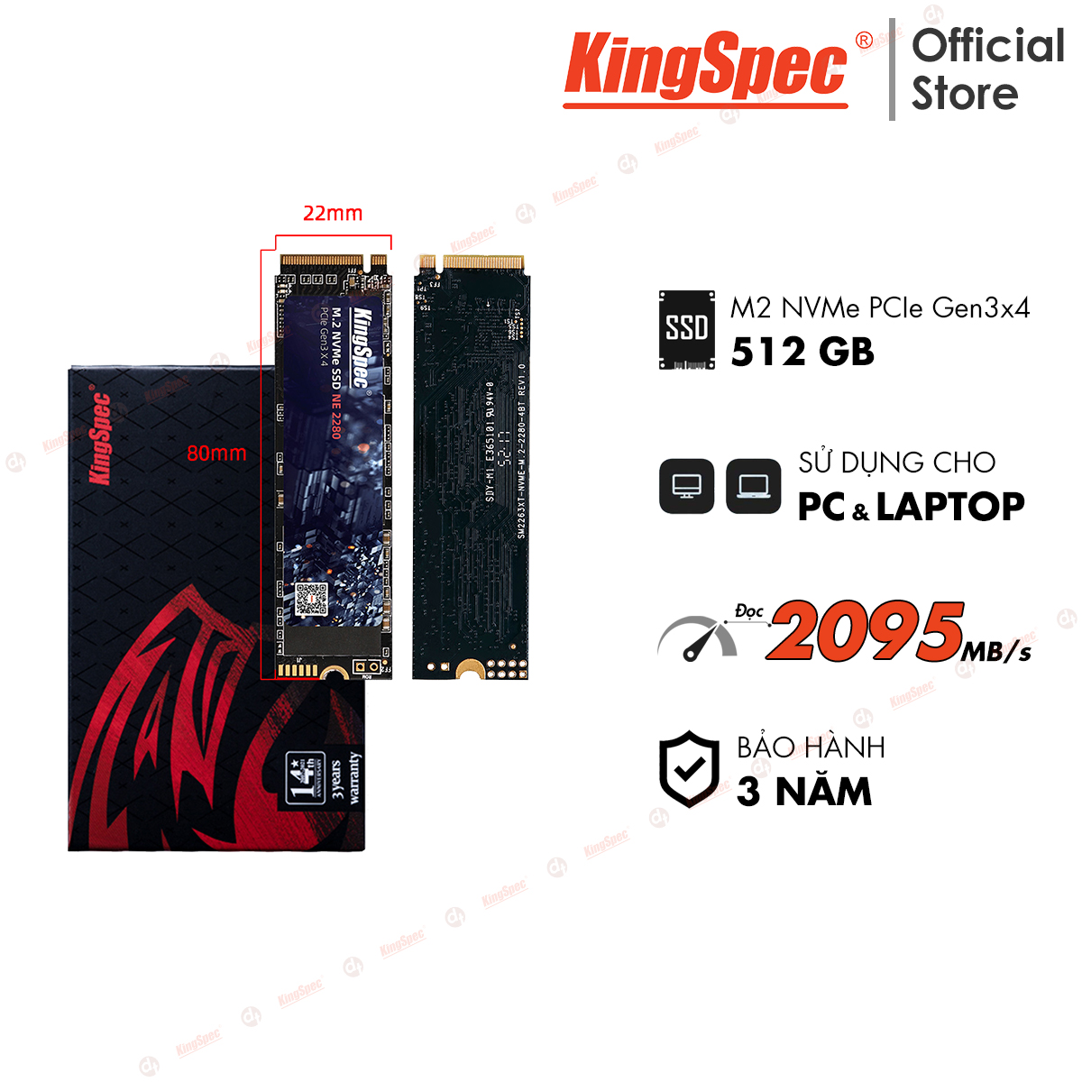 Ổ cứng SSD KingSpec 512GB , M2 PCIe NVMe / NE 512G - Hàng Chính Hãng