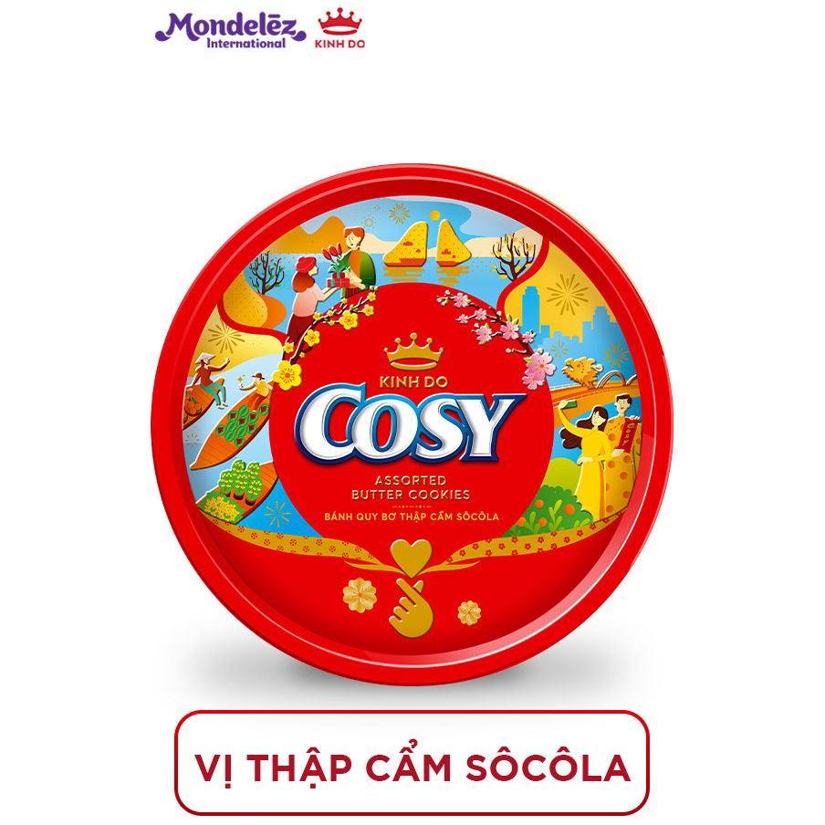 Bánh quy Cosy Tết Thập cẩm socola, hộp thiếc quà Tết 378g