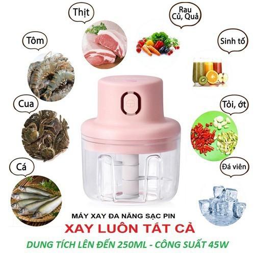 Máy xay mini cầm tay đa năng sạc pin cao cấp, máy xay tỏi ớt, hành, rau củ quả dung tích 250ml