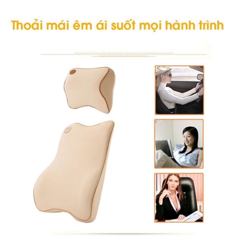 Gối Tựa Đầu, Gối Tựa Lưng Cao Su Non Cao Cấp Dùng Cho Xe Ô Tô gối công thái học, đảm bảo thoáng khí khi lái xe đường xa - Màu đen viền trắng