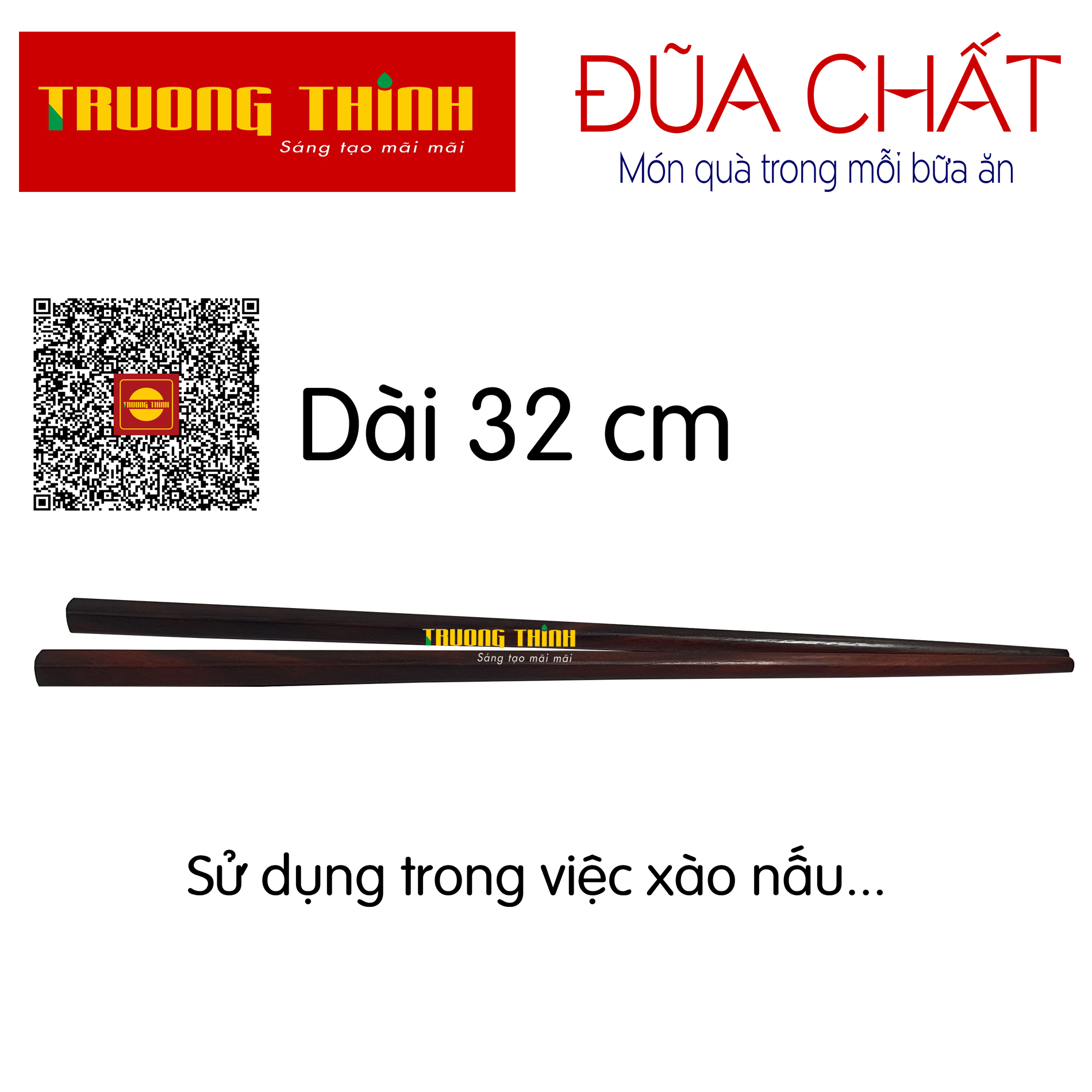 Đũa Xào Nấu Gỗ Trắc Trường Thịnh Sang Trọng Bền Đẹp Không Nấm Mốc - Dài 32 cm - 01 Đôi Vuông