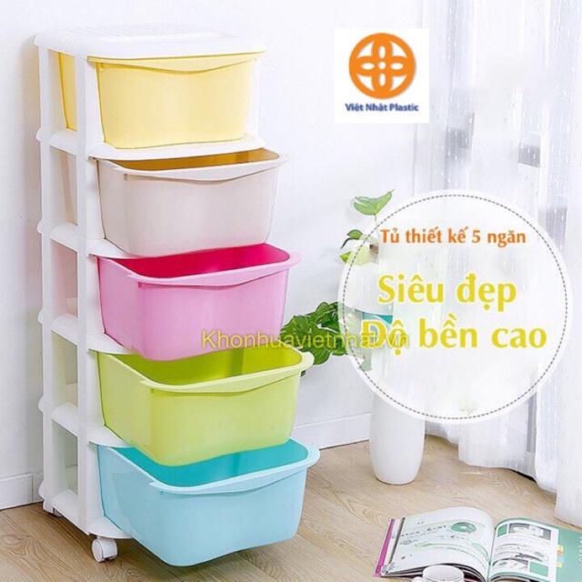 Tủ nhựa đa sắc 5 tầng màu Việt Nhật (có bánh xe)