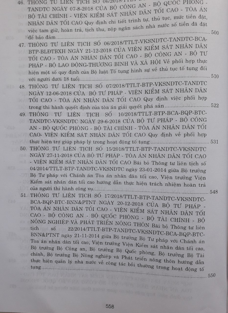 Các Thông Tư Liên Tịch Của Tòa Án Nhân Dân Tối Cao - Viện Kiểm Sát Nhân Dân Tối Cao - Bộ Tư Pháp - Bộ Công An Về Hình Sự- Dân Sự- Kinh Tế - Lao Động Mới Nhất