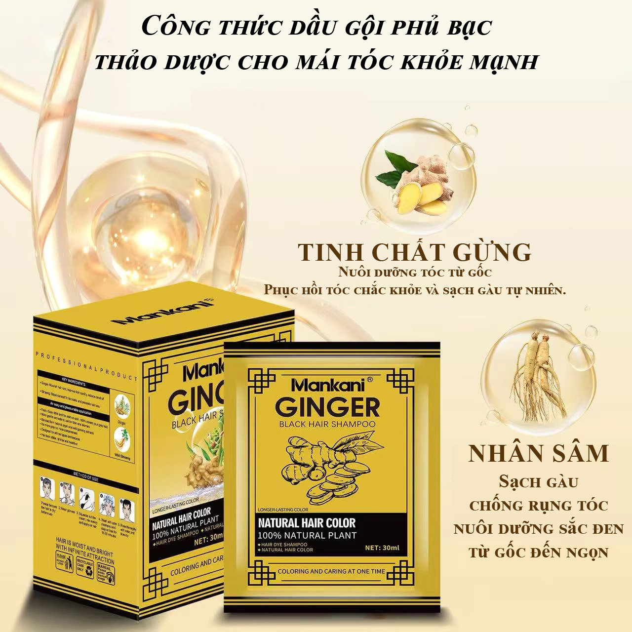 Hộp dầu gội phủ bạc thảo dược Mankani, màu Đen tự nhiên [10gói x 30ml