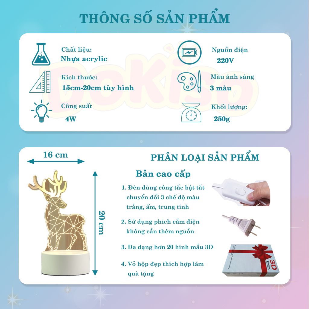 Đèn ngủ để bàn 3D trang trí dễ thương bóng led decor phòng 3 màu cắm điện 220V quà tặng sinh nhật đồ lưu niệm