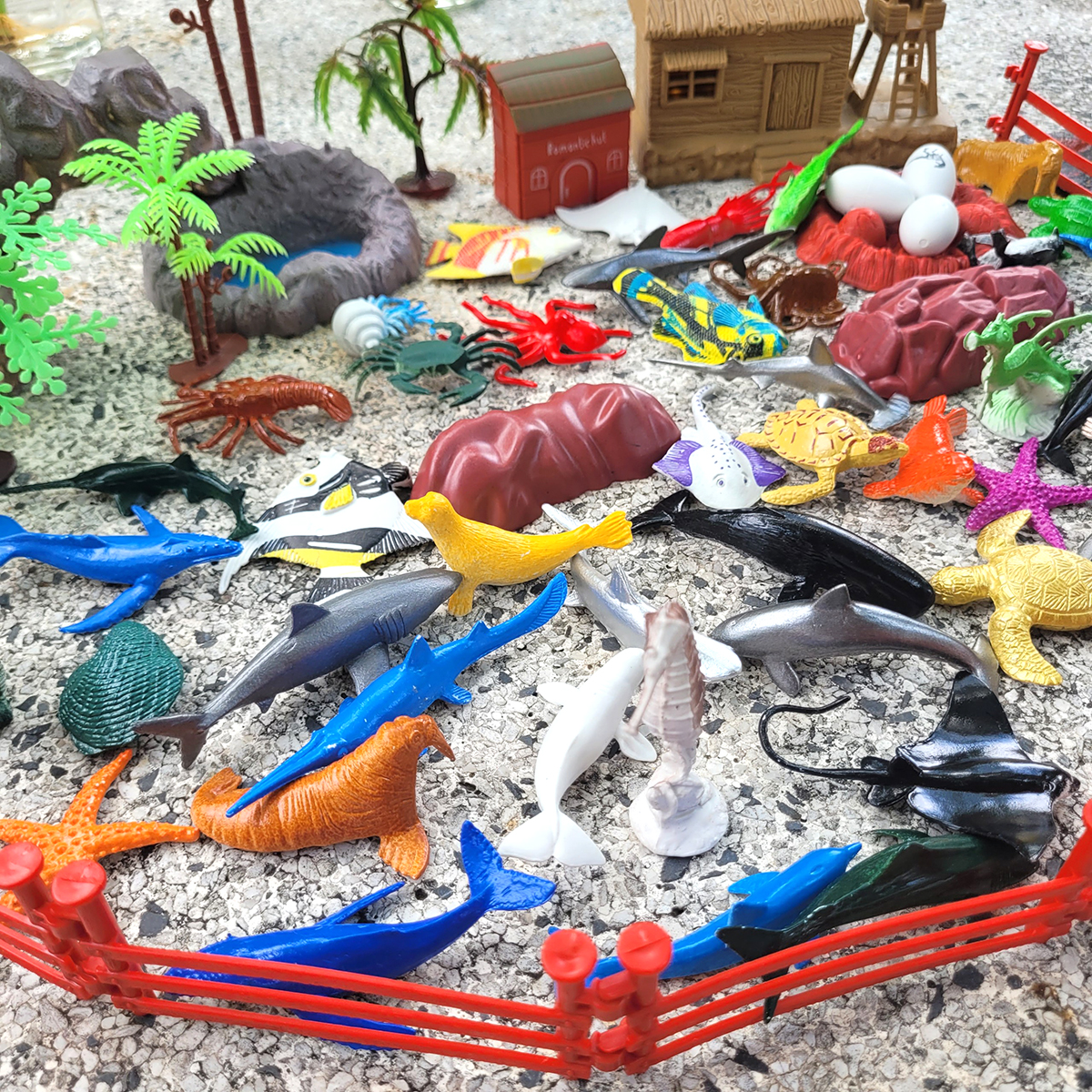 Bộ 66 đồ chơi mô hình Cá Biển & Sinh Vật Đại Dương đầy đủ phụ kiện trang trí nhựa cho bé 3+ nhập vai học tập