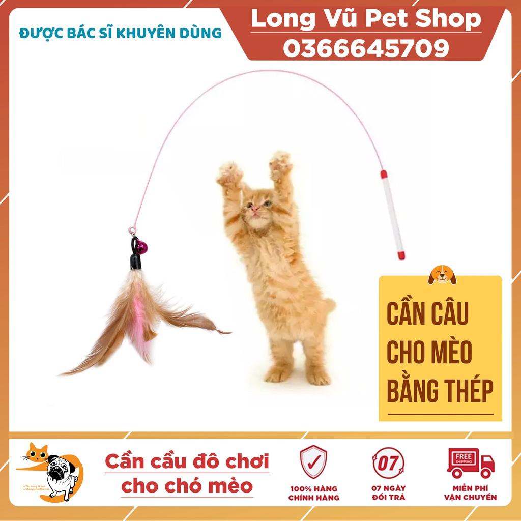 Cần câu dây sắt cho mèo hình cá và lông gà