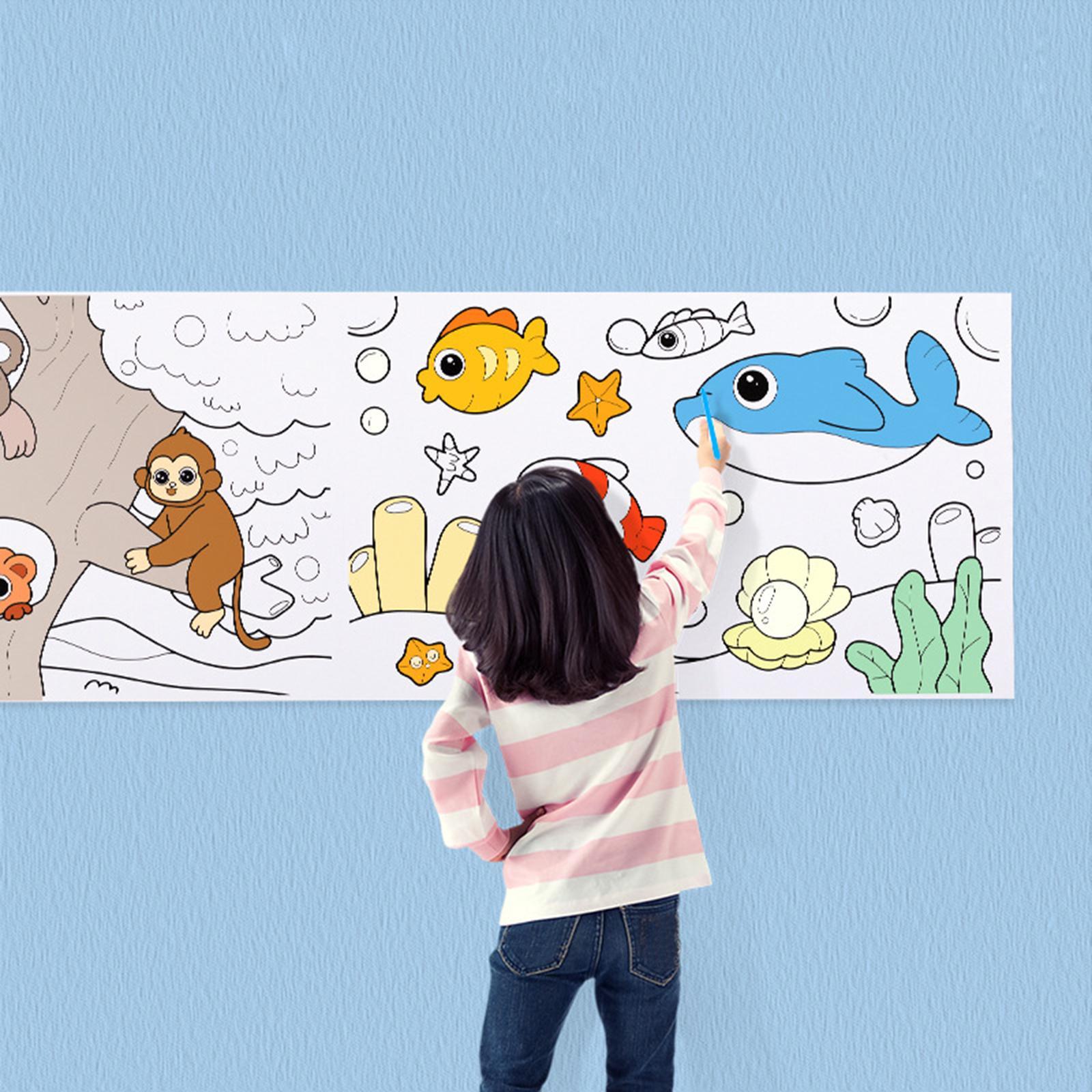 Coloring Paper Roll for Kids, Sticky Drawing Paper Roll for Toddler,Wall Coloring Stickers Set for Gift