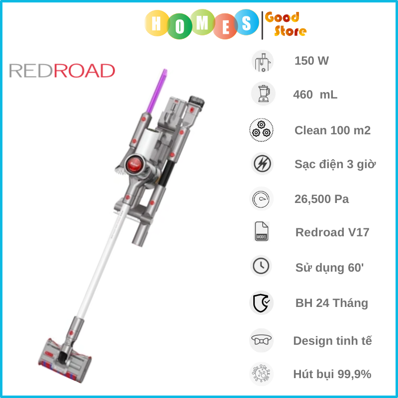 Máy Hút Bụi Không Dây Cầm Tay XIAOMI REDROAD V17 Pin Rời Thuận Tiện Sạc Điện Lực Hút Cực Lớn 26.5 KPa Công Suất 150 W - Hàng Chính Hãng