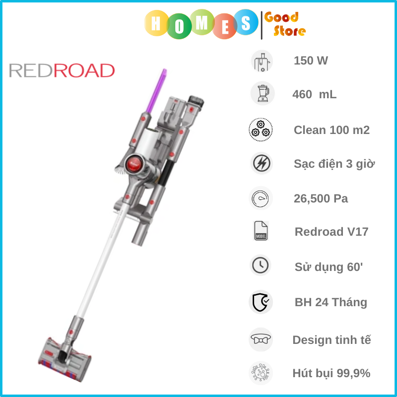 Máy Hút Bụi Không Dây Xiaomi Redroad V17 Pin Rời Thuận Tiện Sạc Điện Lực Hút Cực Lớn 26.5 KPa Công Suất 150 W - Hàng Chính Hãng