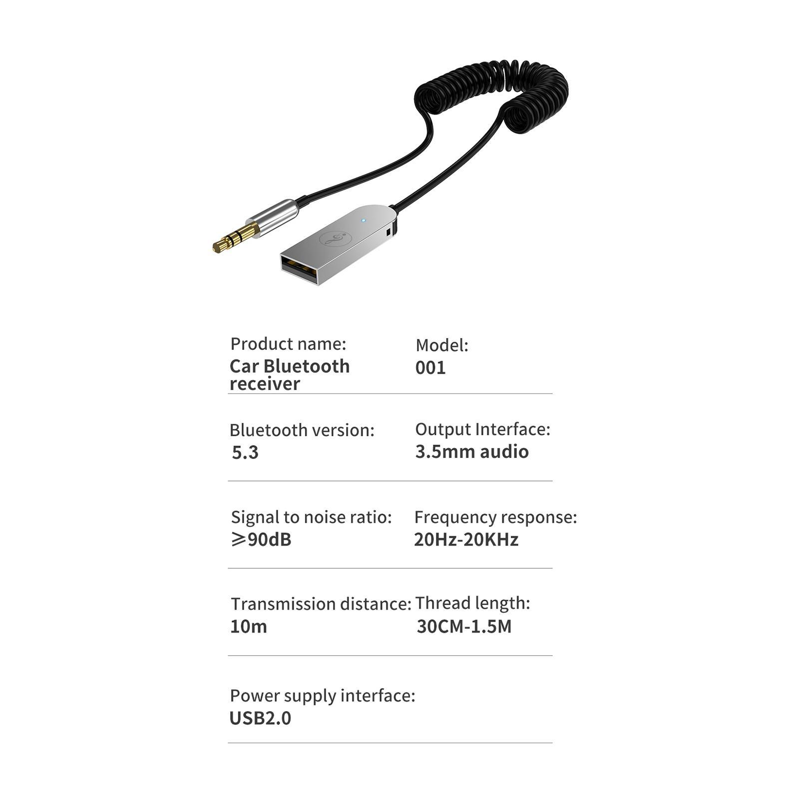 Car Bluetooth Receiver, Noise Cancelling Stereo Kit Handsfree Call 5.0 with Built-in Microphone/ Audio Wireless AUX Adapter for Home Audio