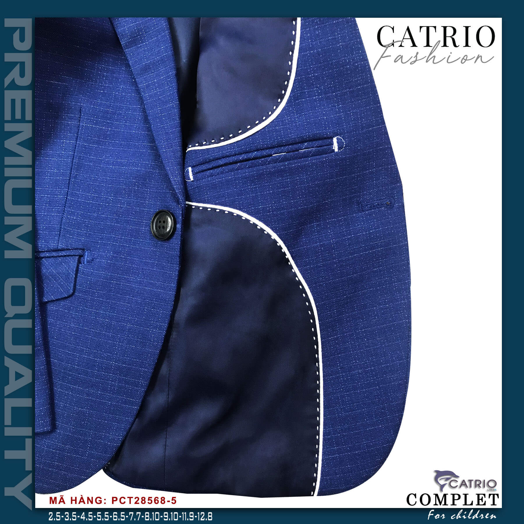 BỘ VEST BÉ TRAI CATRIO PCT28568/5 LÀ BỘ COMPLET TRẺ EM từ 2 tuổi đến 12 tuổi (12kg đến 50kg) phù hợp ngày lễ tết, tiệc cưới thuộc BST quần áo complet veston trẻ em CATRIO