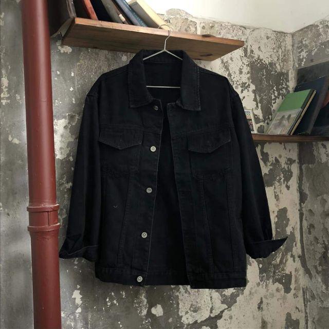 Áo khoác jean đen denim jacket form Unisex đen/lính