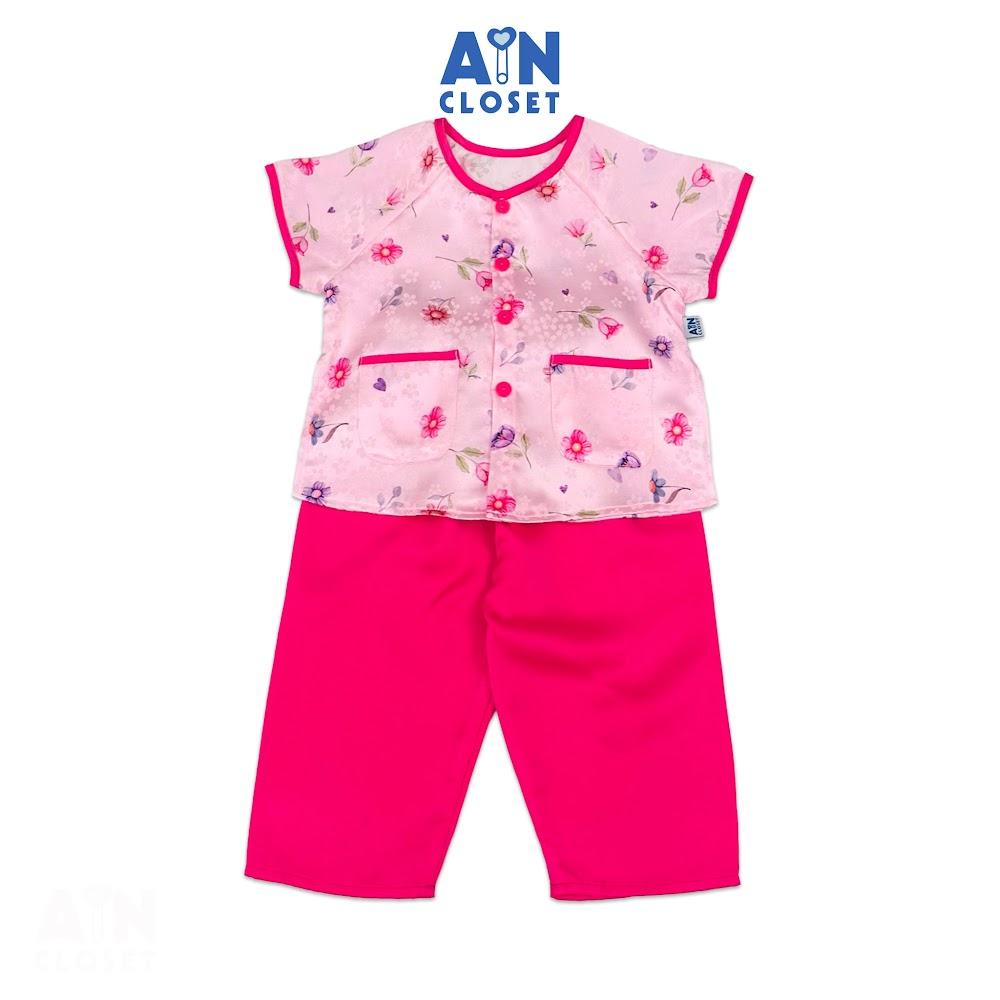 Bộ quần áo Bà Ba Dài tay ngắn bé gái họa tiết Hoa Cúc Sao Nháy Lụa Hồng - AICDBGSKNJZX - AIN Closet